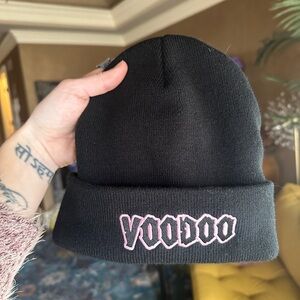 Black Beanie with Pink Voodoo Embroidery